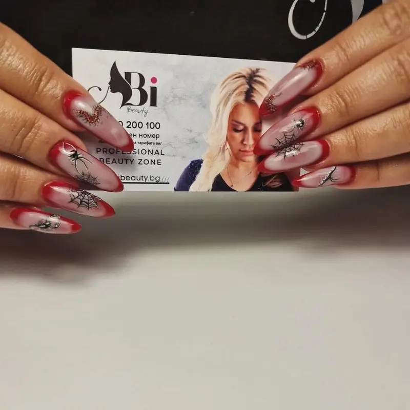 stylish red pedicure with decoration