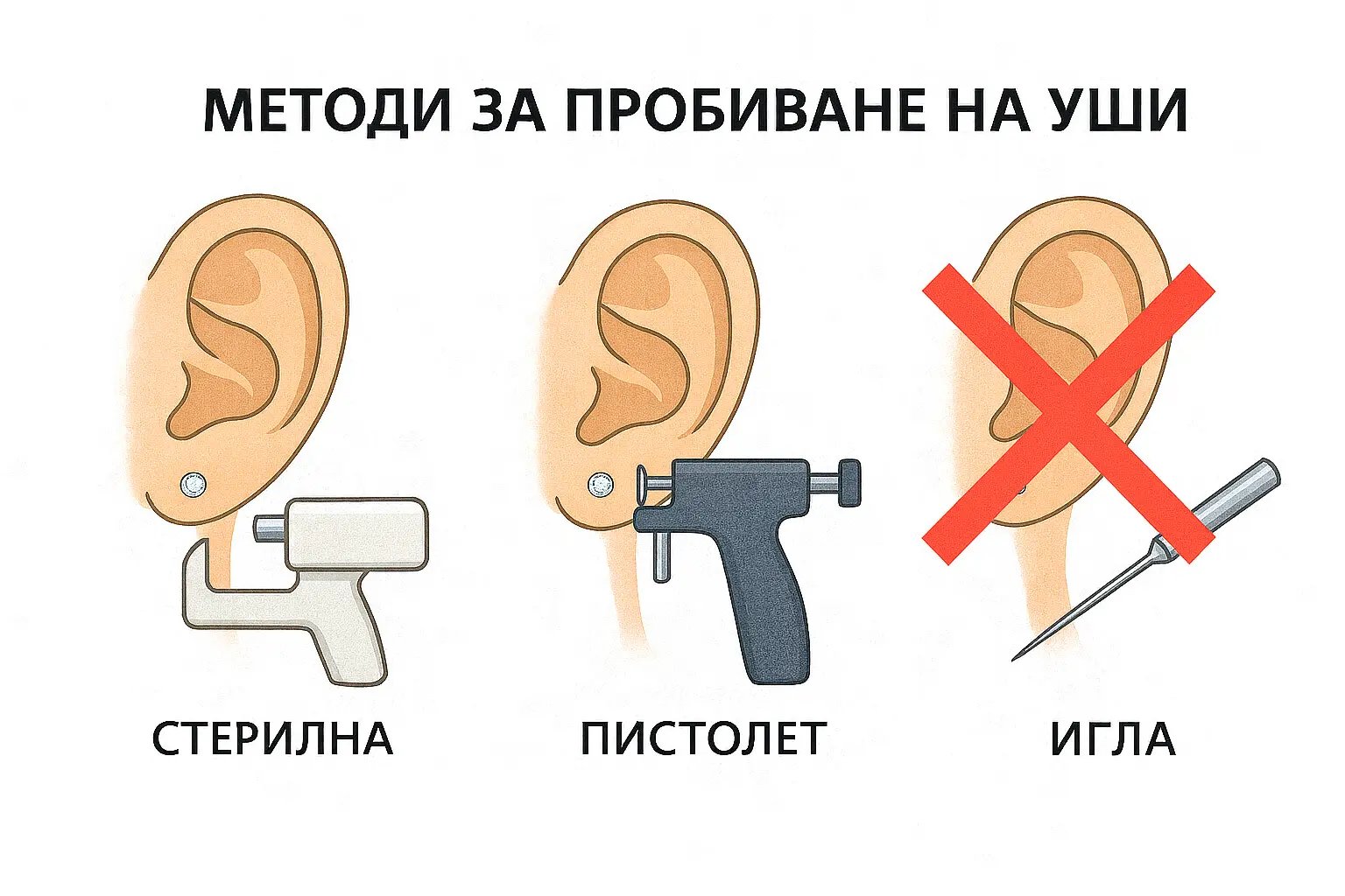 Сравнение на методите за пробиване на уши с пистолет и система Studex