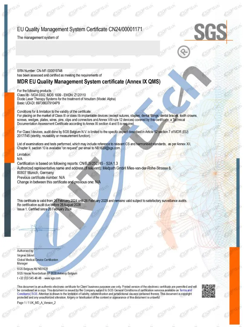 MDR EU QMS (Annex IX) – съответствие по Регламент (ЕС) 2017/745 (NB 1639 – SGS)
